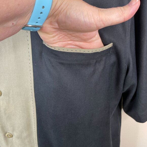 Nat Nast Shirt Mens XL Black Beige Silk Camp American Fit Sopranos Embroidered - Picture 3 of 15